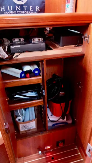 Rafel Yacht Photos Pics Storage compartment in Hunter 45 Center Cockpit sailboat, 2006 model.