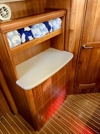 Rafel Yacht Photos Pics Interior of 2006 Hunter 45 Center Cockpit with wooden cabinetry.