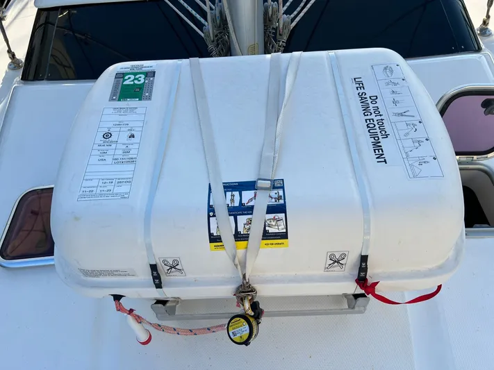 Rafel Yacht Photos Pics Lifesaving equipment on a 2006 Hunter 45 Center Cockpit.