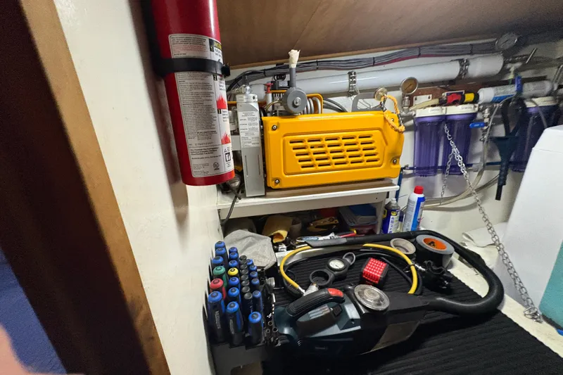 Lino Yacht Photos Pics Engine room of 2019 Chatam Extreme 42 with tools and equipment.