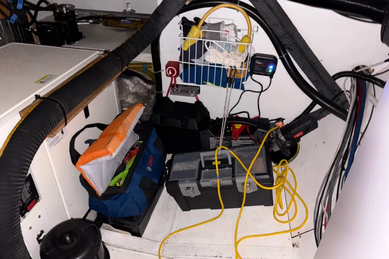 Lino Yacht Photos Pics Storage compartment of 2019 Chatam Extreme 42 with tools and equipment.