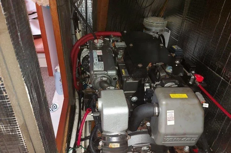 Lino Yacht Photos Pics Engine compartment of a 2019 Custom Chatam Extreme 42 boat, showcasing mechanical components.