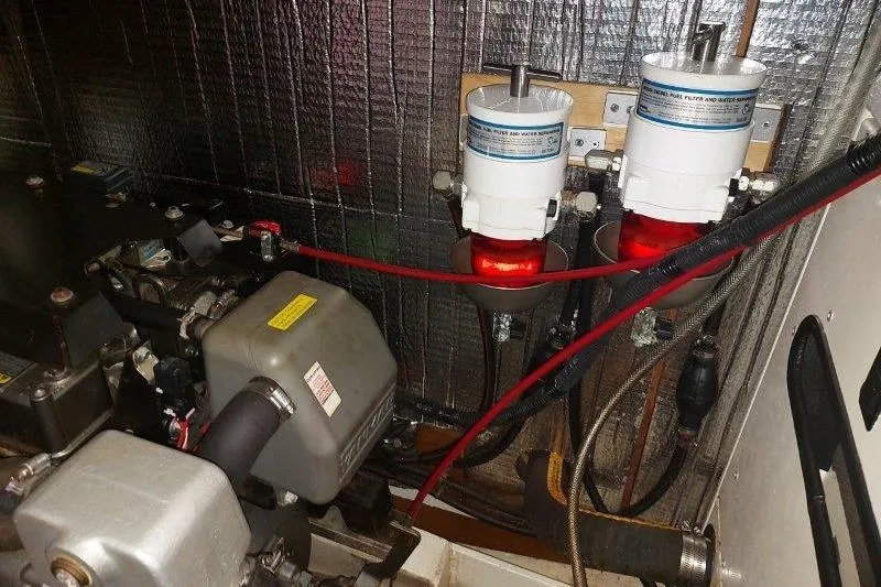 Lino Yacht Photos Pics Engine room of 2019 Custom Chatam Extreme 42 with dual fuel filters.