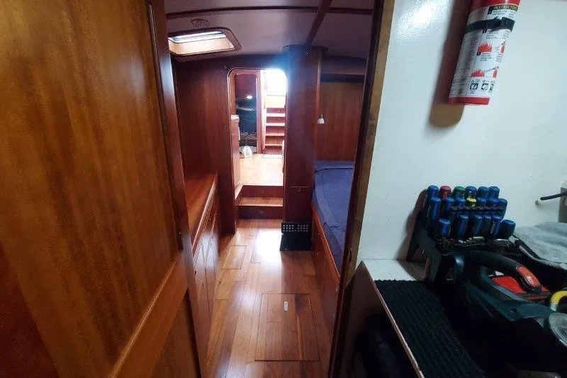 Lino Yacht Photos Pics Interior of 2019 Custom Chatam Extreme 42 yacht with wooden flooring and tools.