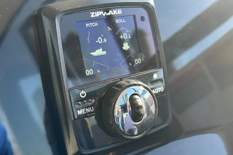  Yacht Photos Pics Zipwake control panel on 2025 NX Boats 370, displaying pitch and roll data.