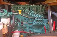 Engine compartment of a 2005 Finot Open 50 sailboat, showcasing detailed mechanical components.