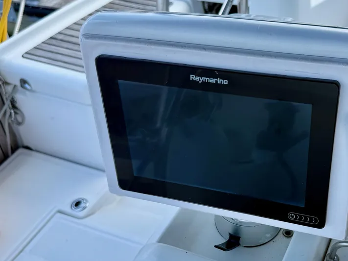Corrine Yacht Photos Pics Raymarine navigation display on 2015 Jeanneau 409 sailboat cockpit.