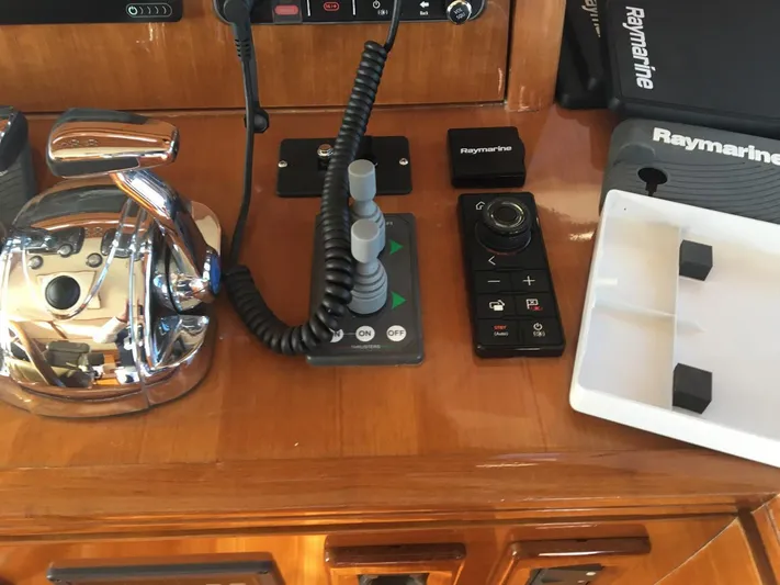  Yacht Photos Pics Control panel of a 2015 Selene 59 Ocean Clipper yacht with navigation equipment.