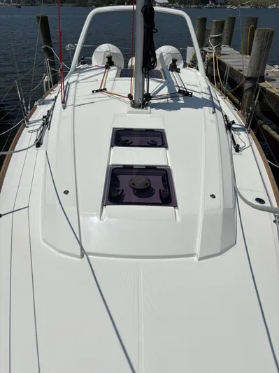 Aveyron Yacht Photos Pics 2021 Beneteau Oceanis 35.1 sailboat deck, docked at marina.