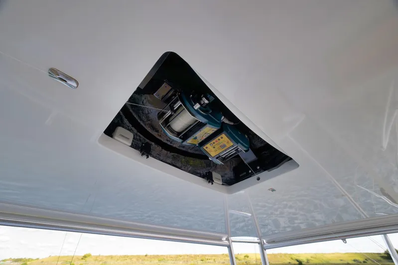 Even Flow Yacht Photos Pics 2009 Viking Convertible yacht ceiling with built-in equipment and controls.