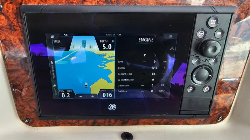 Sea Jazz Yacht Photos Pics Dashboard display of a 2007 Sea Ray 340 Sundancer showing navigation and engine data.