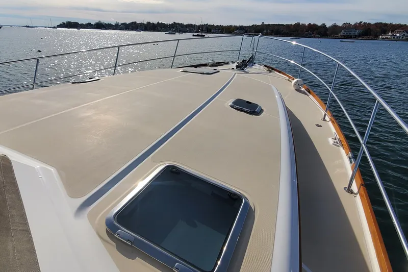 Brio Yacht Photos Pics 2012 Sabre 48 Salon Express yacht deck with ocean view and clear sky.