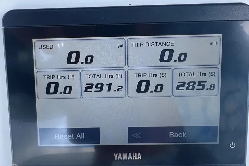  Yacht Photos Pics Yamaha display showing trip data for 2024 Contender 30 Tournament boat.
