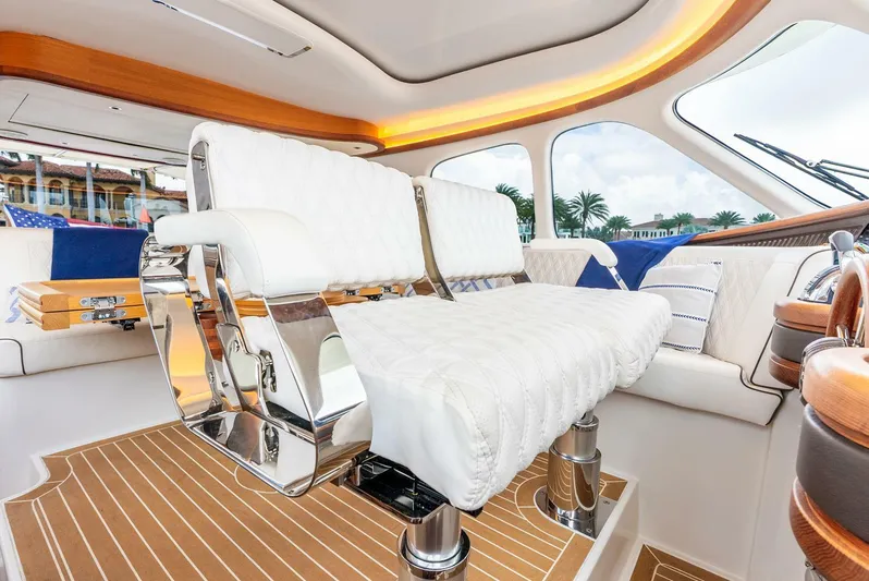 Shaken Not Stirred Yacht Photos Pics Luxurious interior of 2019 Zeelander Z55 yacht with plush seating and elegant design.