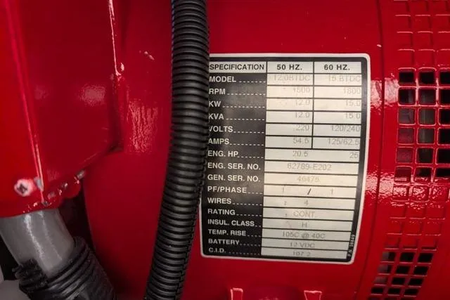 Tigress Yacht Photos Pics Red engine label with specifications for Sea Ray 550 Sundancer, 2002 model.