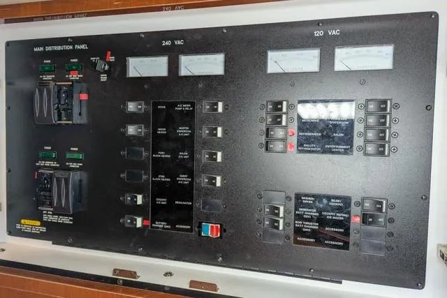Tigress Yacht Photos Pics Electrical control panel on a 2002 Sea Ray 550 Sundancer yacht.