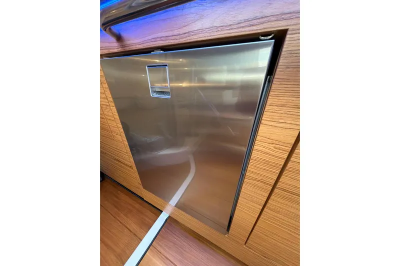  Yacht Photos Pics Stainless steel appliance on 2022 Boston Whaler 405 Conquest yacht interior.