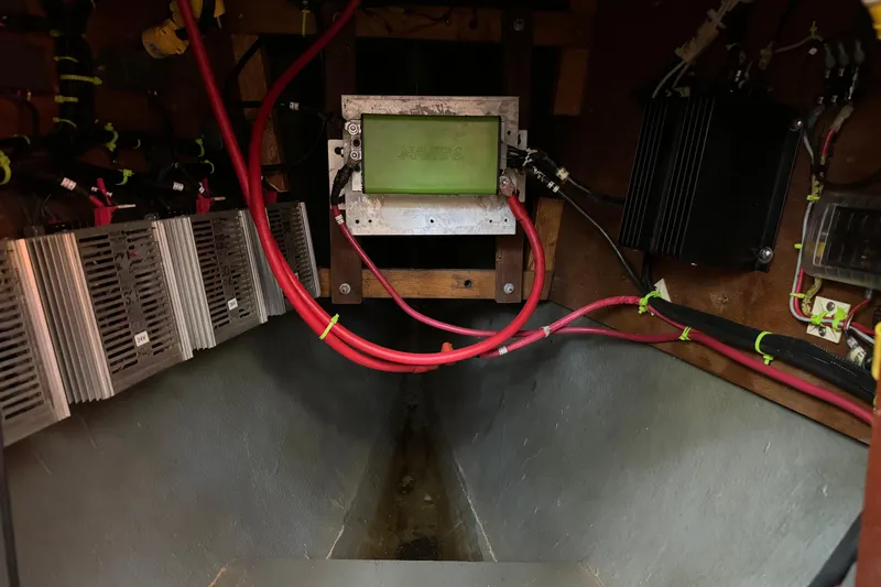 Annie Yacht Photos Pics Interior view of 1989 Elco 30 Fantail Electric Launch wiring and components.