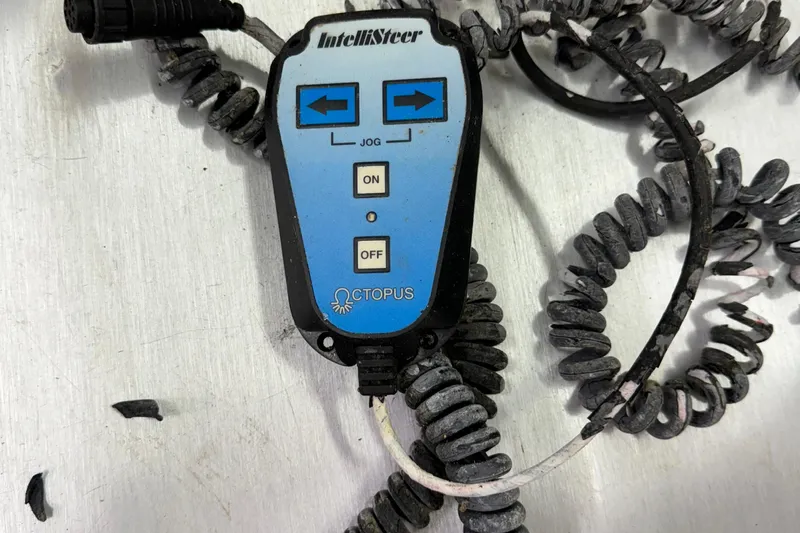 Annie Yacht Photos Pics IntelliSteer control device with coiled cable for Elco 30 Fantail Electric Launch, 1989 model.