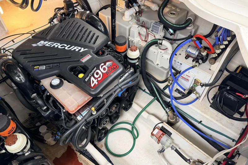  Yacht Photos Pics Engine room of a 2006 Sea Ray 340 Sundancer with Mercury 496 Mag engine.