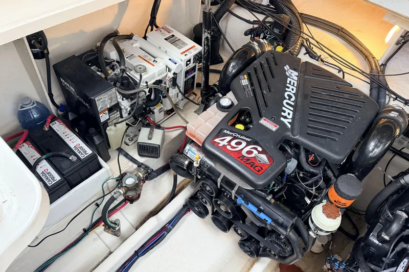  Yacht Photos Pics Engine room of 2006 Sea Ray 340 Sundancer with Mercury 496 MAG engine.