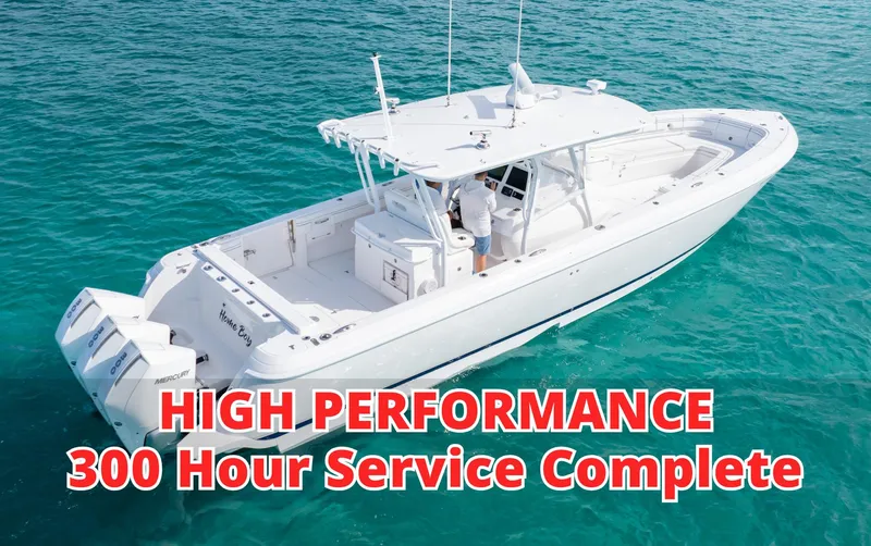  Yacht Photos Pics 2019 Intrepid 400 Center Console boat on clear water, high performance, 300-hour service complete.