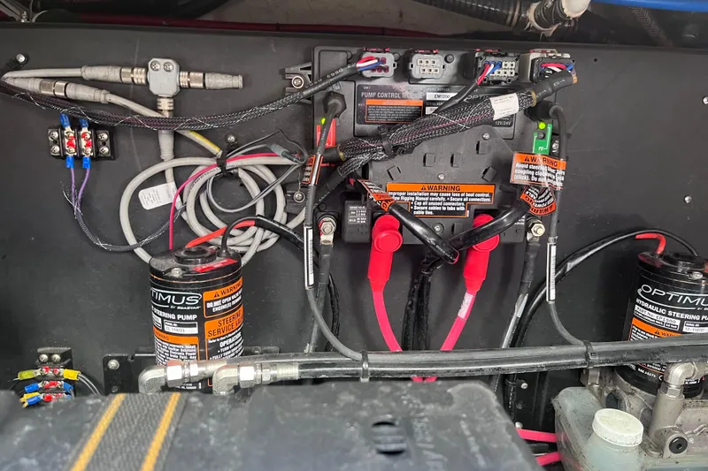  Yacht Photos Pics 2019 Regal 33 SAV hydraulic steering system with wiring and pump components.