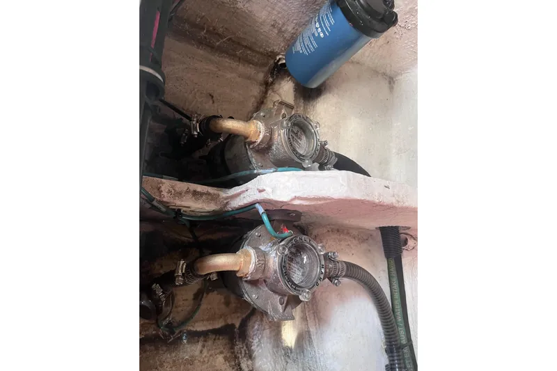  Yacht Photos Pics Engine compartment of 2019 Regal 33 SAV boat showing filters and hoses.