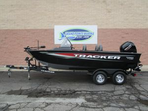 2026 Tracker Targa 18 WT boat on trailer at Grand Pointe Marina.