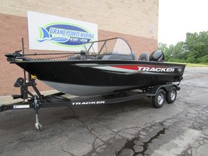 2026 Tracker Targa 18 WT boat on trailer at Grand Pointe Marina.