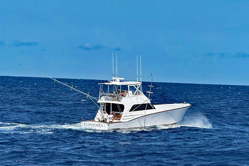 Euphoria Yacht Photos Pics Custom Carolina Precision Sportfish 2000 cruising on open ocean under clear blue sky.