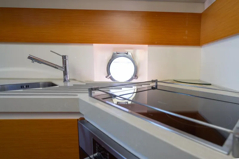 Seanner Yacht Photos Pics Modern kitchen area in 2014 Azimut 45 Flybridge yacht with sleek design.