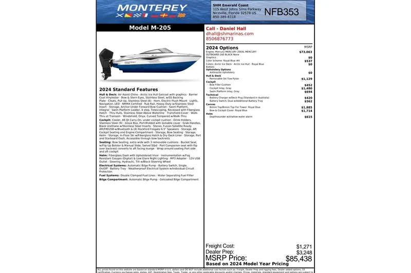 Yacht Photos Pics Monterey Model M-205 boat features and pricing details, including 2024 options and standard features.