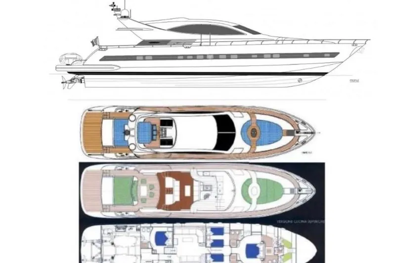  Yacht Photos Pics Blueprint of 2005 Cerri Cantieri Navali 86 Flying Sport luxury yacht design.