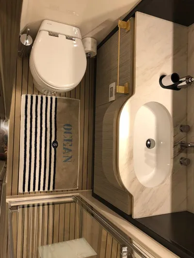  Yacht Photos Pics Luxury yacht bathroom with modern fixtures, Azimut 55, 2018 model.