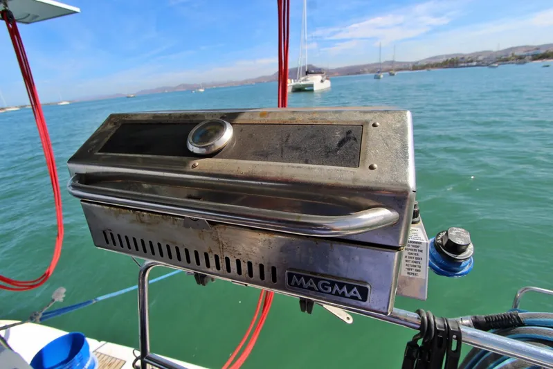  Yacht Photos Pics Stainless steel Magma grill on a 2003 Beneteau 473 sailboat, with ocean view.