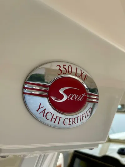  Yacht Photos Pics 2016 Scout 350 LXF yacht certified emblem on boat interior.