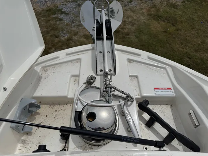  Yacht Photos Pics Anchor system on 2022 Sea Ray SLX 310 boat, featuring stainless steel components.