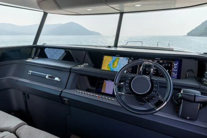  Yacht Photos Pics Interior of 2024 Axopar 45 XC Cross Cabin with modern cockpit.