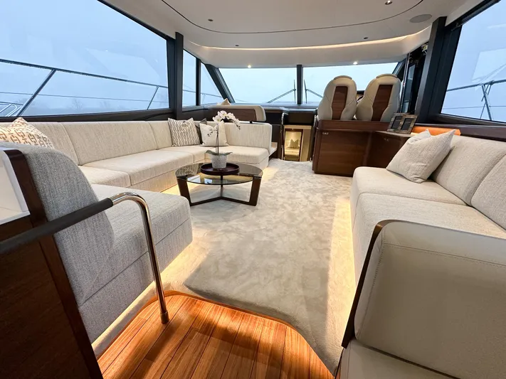 F65020 Yacht Photos Pics Luxurious interior of 2024 Princess F65 yacht with elegant seating and modern design.