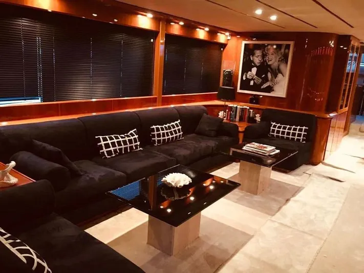 Yaiza Yacht Photos Pics Luxurious interior of 2000 Astondoa 82 GLX yacht with elegant seating and decor.