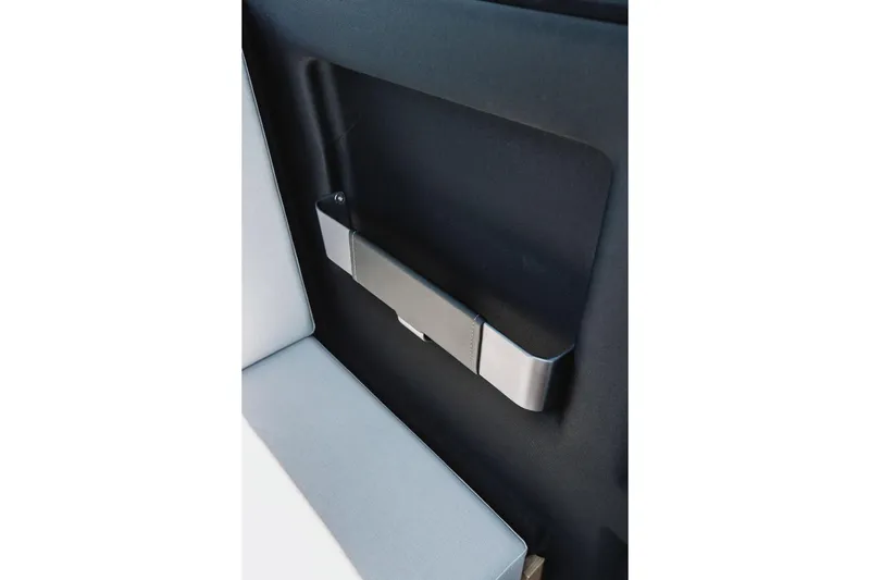 Yacht Photos Pics Interior detail of 2026 XO Boats EXPLR 44, featuring sleek seating and modern design elements.