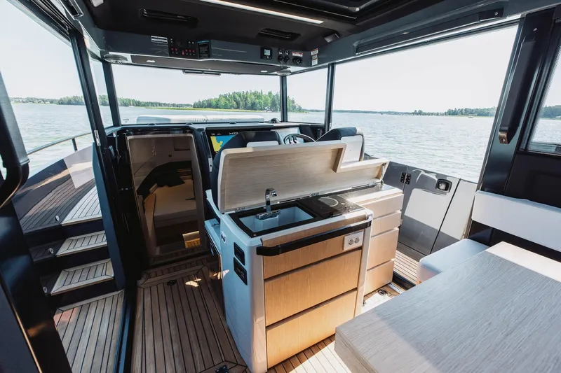  Yacht Photos Pics Interior of 2026 XO Boats EXPLR 44, featuring modern design and scenic water view.