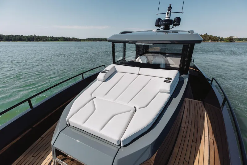  Yacht Photos Pics 2026 XO Boats EXPLR 44 luxury yacht with sleek design and spacious deck on water.