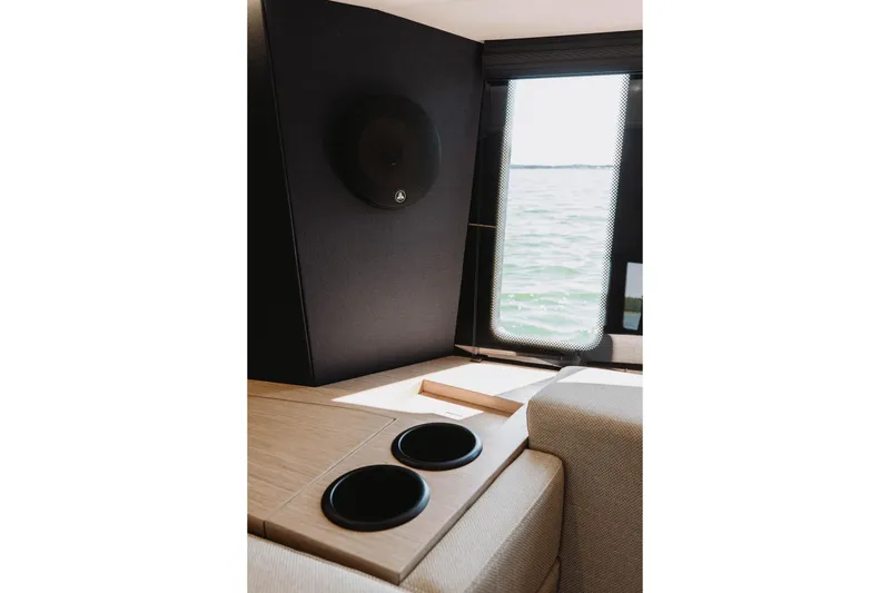 Yacht Photos Pics Interior of 2026 XO Boats EXPLR 44 with speaker and window view.