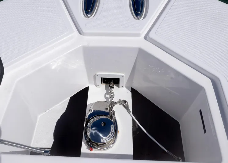  Yacht Photos Pics Anchor compartment of 2025 Streamline R 35 boat with chain and winch system.