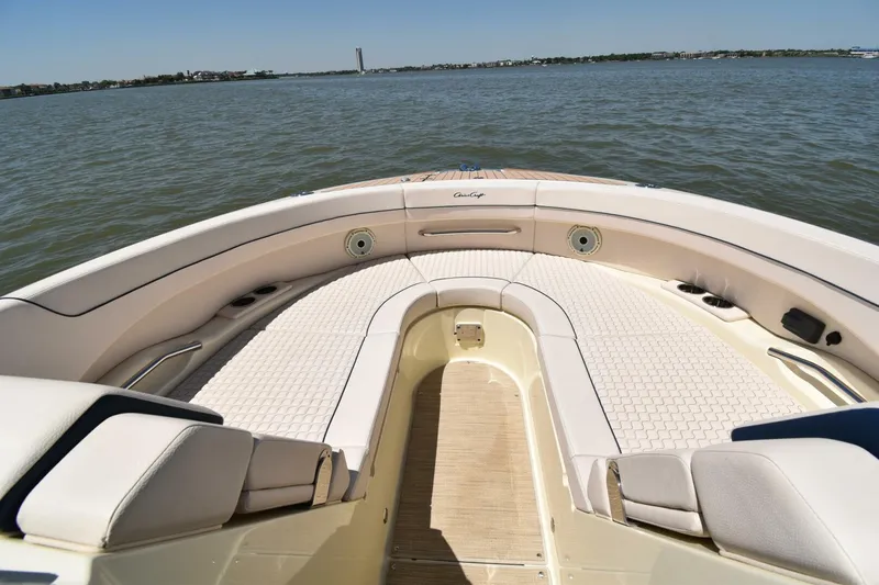  Yacht Photos Pics 2023 Chris-Craft Launch 31 GT boat interior with spacious seating on calm water.