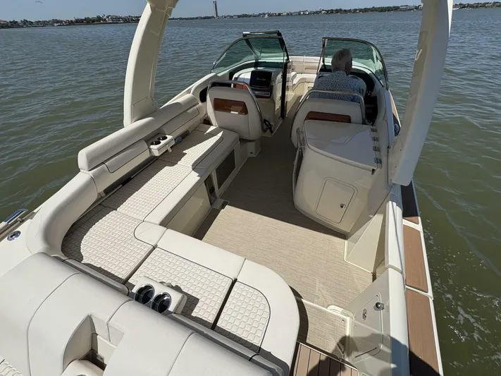  Yacht Photos Pics 2023 Chris-Craft Launch 31 GT boat interior with luxurious seating on the water.