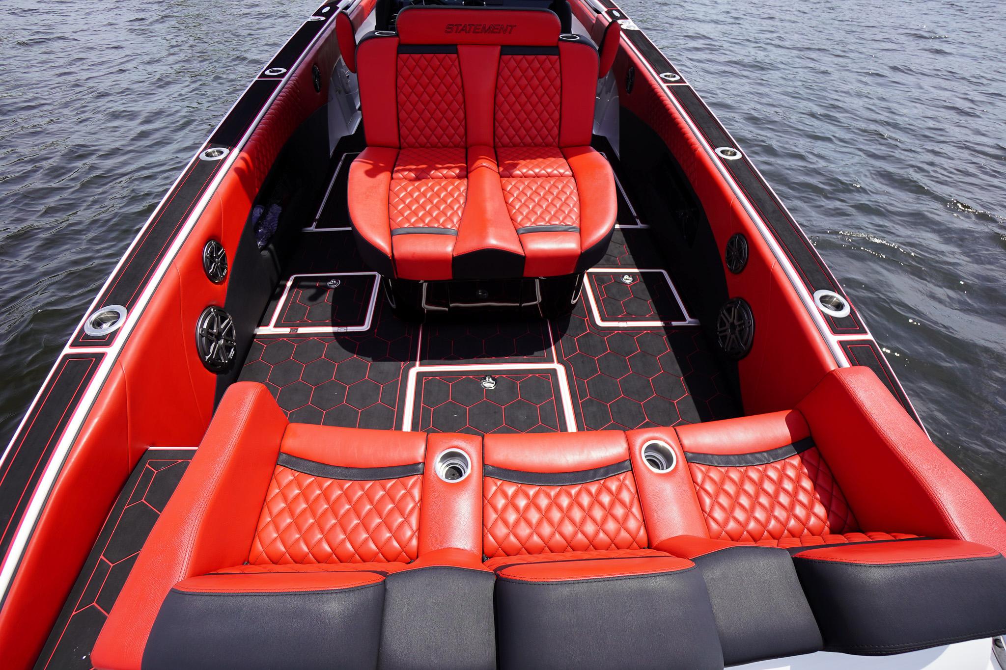 Luxurious interior of Statement 380 Open boat, 2020 model.