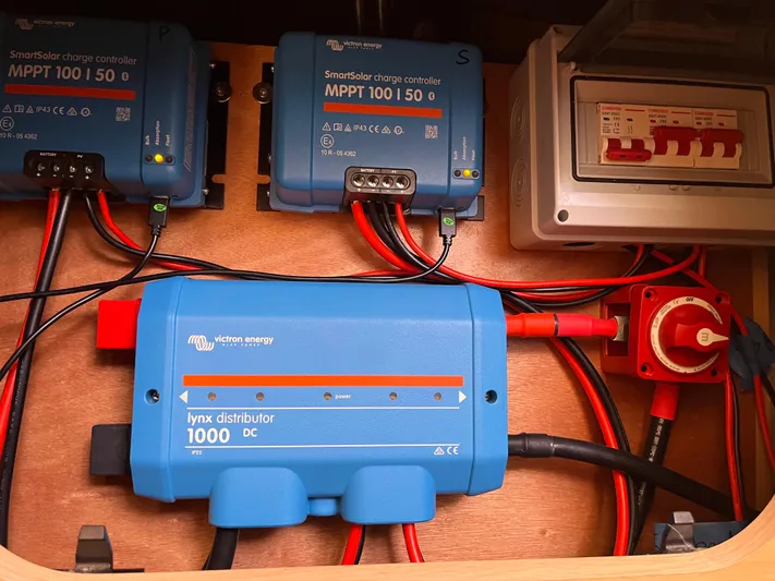 Myrto Yacht Photos Pics Electrical system setup in a 2012 Lagoon 400 catamaran with Victron Energy components.